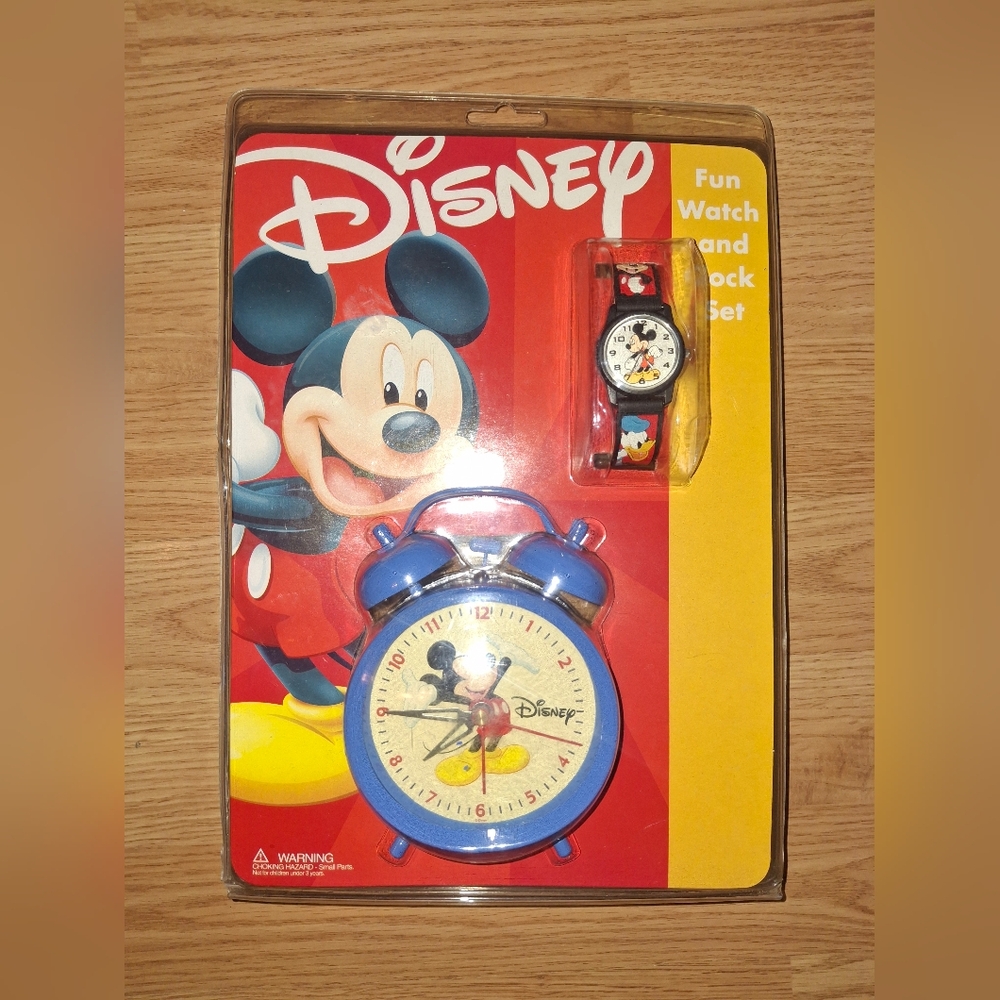 Walt Disney World Mickey Mouse Blue Fun Watch and Double Bell Alarm Clock Set